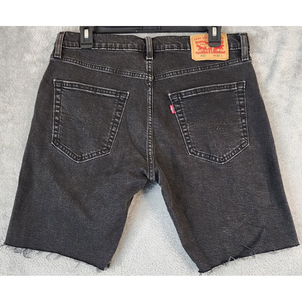 Levi Strauss 412 Jean Shorts Mens Size 32 Faded Black Denim Cutoff Slim Taper - Picture 2 of 6